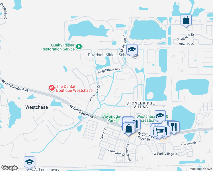 map of restaurants, bars, coffee shops, grocery stores, and more near 10338 Abbotsford Drive in Tampa