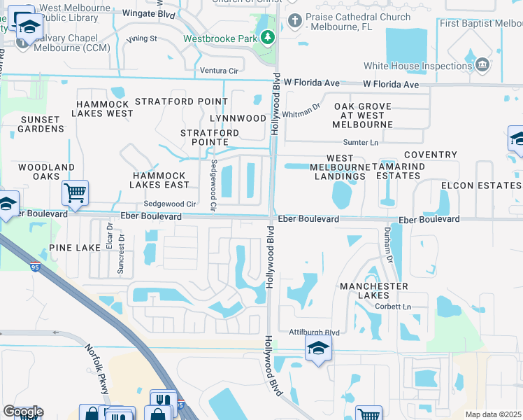 map of restaurants, bars, coffee shops, grocery stores, and more near 1221 Olde Bailey Lane in Melbourne