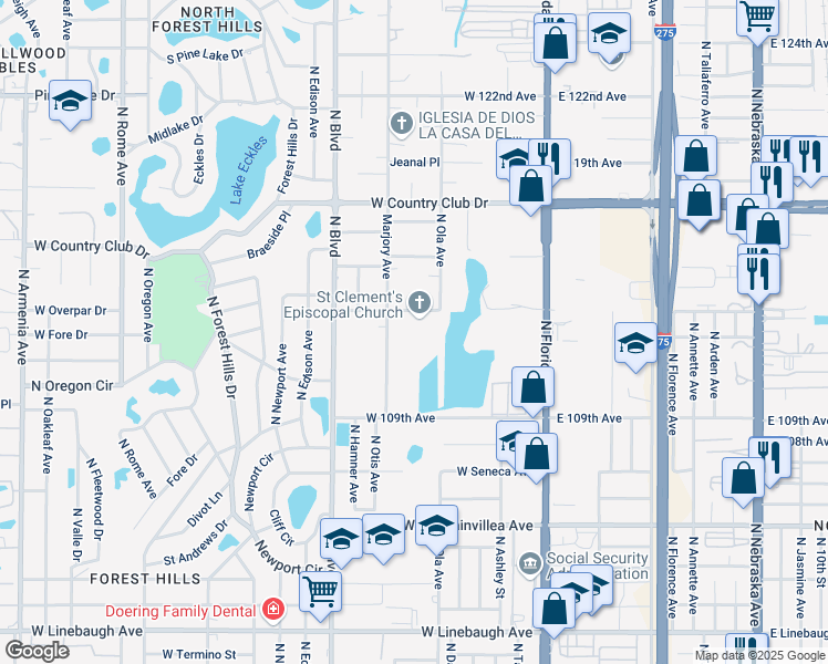 map of restaurants, bars, coffee shops, grocery stores, and more near 10937 Marjory Avenue in Tampa