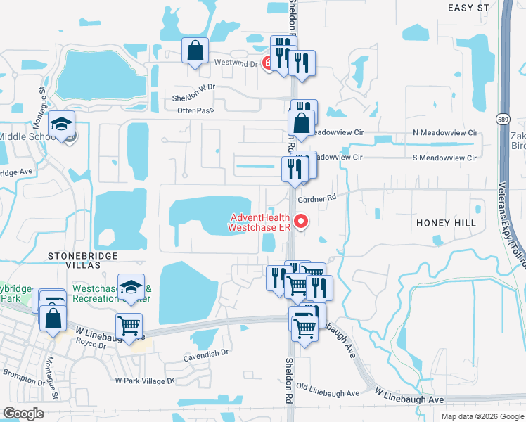 map of restaurants, bars, coffee shops, grocery stores, and more near 11030 Blaine Top Pl in Tampa