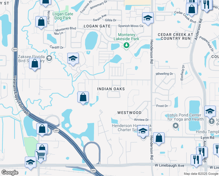 map of restaurants, bars, coffee shops, grocery stores, and more near 11013 Indian Oaks Drive in Tampa