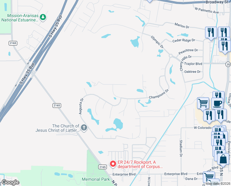 map of restaurants, bars, coffee shops, grocery stores, and more near 417 Champions Drive in Rockport