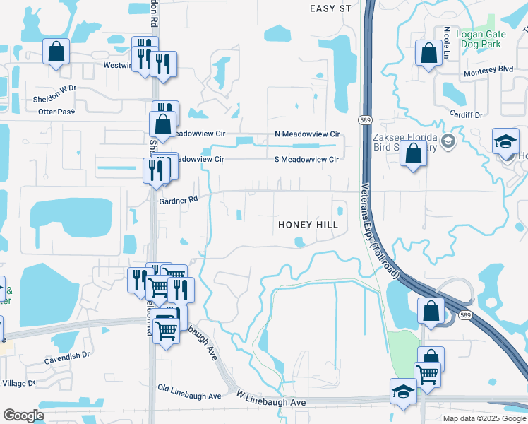 map of restaurants, bars, coffee shops, grocery stores, and more near 11014 Sean Road in Tampa