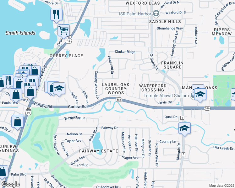 map of restaurants, bars, coffee shops, grocery stores, and more near 2654 Sequoia Terrace in Palm Harbor
