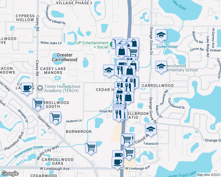 map of restaurants, bars, coffee shops, grocery stores, and more near 11018 North Dale Mabry Highway in Tampa