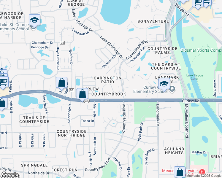 map of restaurants, bars, coffee shops, grocery stores, and more near 2846 Countrybrook Drive in Palm Harbor