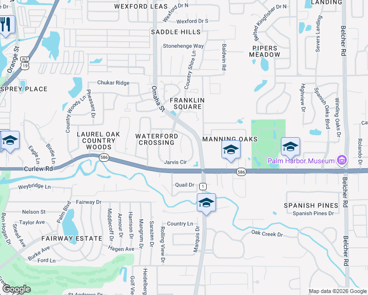 map of restaurants, bars, coffee shops, grocery stores, and more near 2762 Jarvis Circle in Palm Harbor