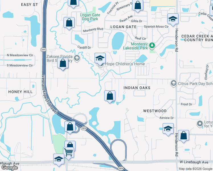 map of restaurants, bars, coffee shops, grocery stores, and more near 7320 Brightwater Oaks Drive in Tampa