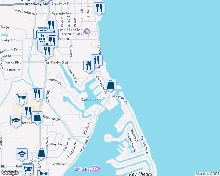 map of restaurants, bars, coffee shops, grocery stores, and more near 630 Fulton Beach Road in Rockport