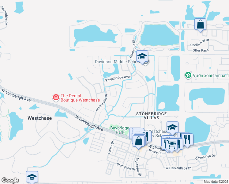 map of restaurants, bars, coffee shops, grocery stores, and more near 10338 Abbotsford Drive in Tampa