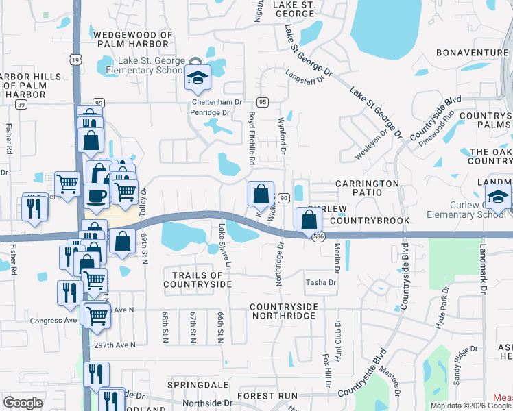 map of restaurants, bars, coffee shops, grocery stores, and more near 720 Barbara Street in Palm Harbor