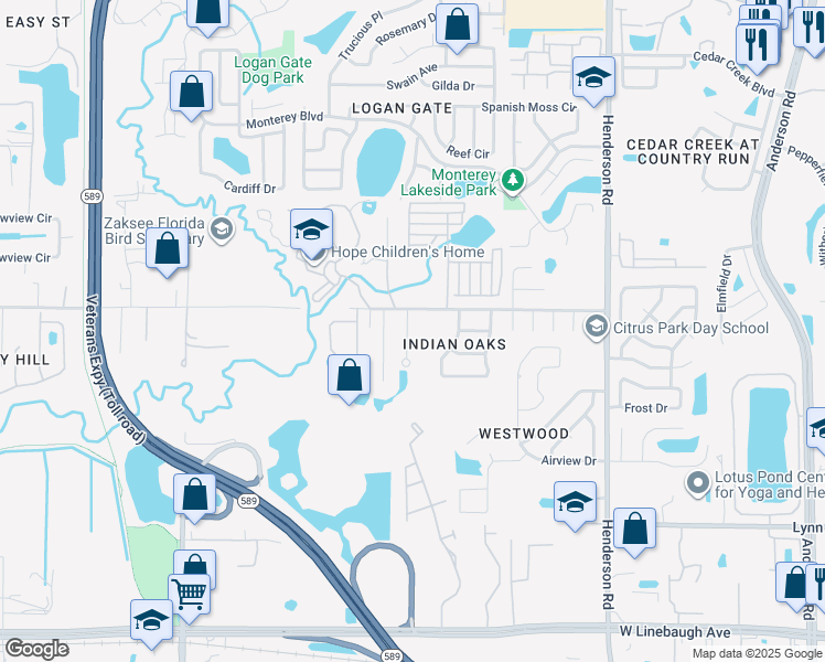 map of restaurants, bars, coffee shops, grocery stores, and more near 11213 Moultrie Place in Tampa