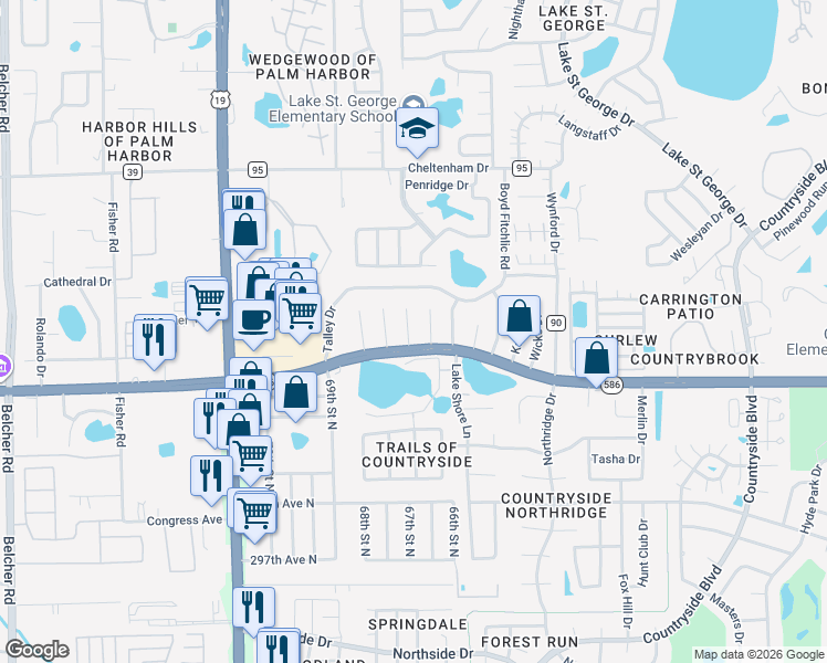 map of restaurants, bars, coffee shops, grocery stores, and more near 310 Scott Court in Palm Harbor