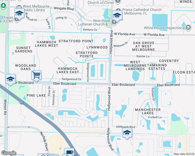 map of restaurants, bars, coffee shops, grocery stores, and more near 1321 Olde Bailey Lane in Melbourne