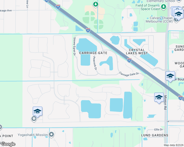 map of restaurants, bars, coffee shops, grocery stores, and more near 3845 Peacock Drive in Melbourne