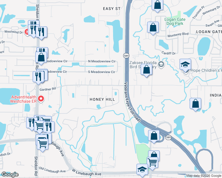 map of restaurants, bars, coffee shops, grocery stores, and more near 8022 Gardner Road in Tampa