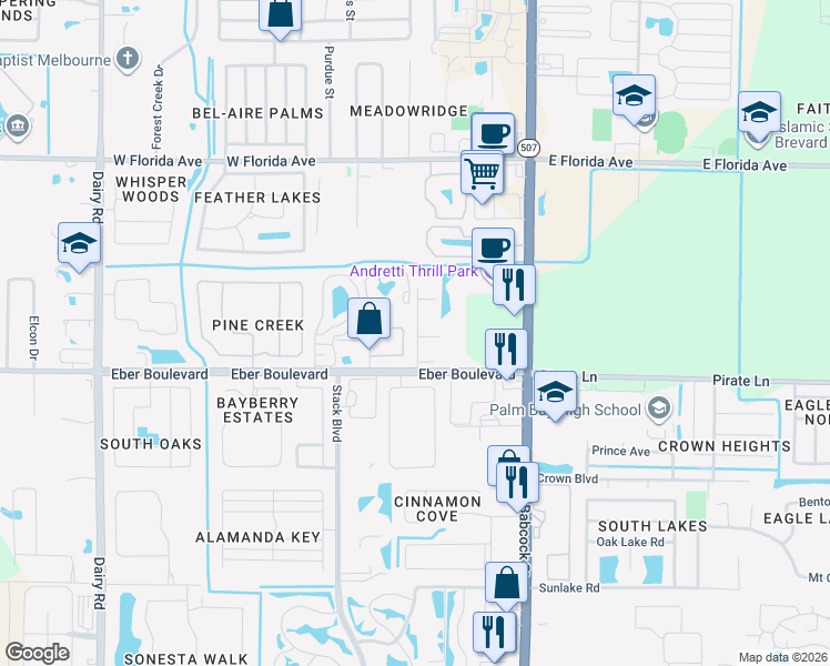 map of restaurants, bars, coffee shops, grocery stores, and more near 5 Almeida Court in Melbourne