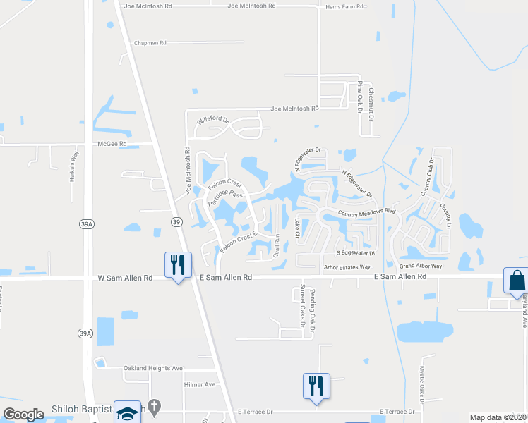 map of restaurants, bars, coffee shops, grocery stores, and more near 160 Mockingbird Hill in Plant City