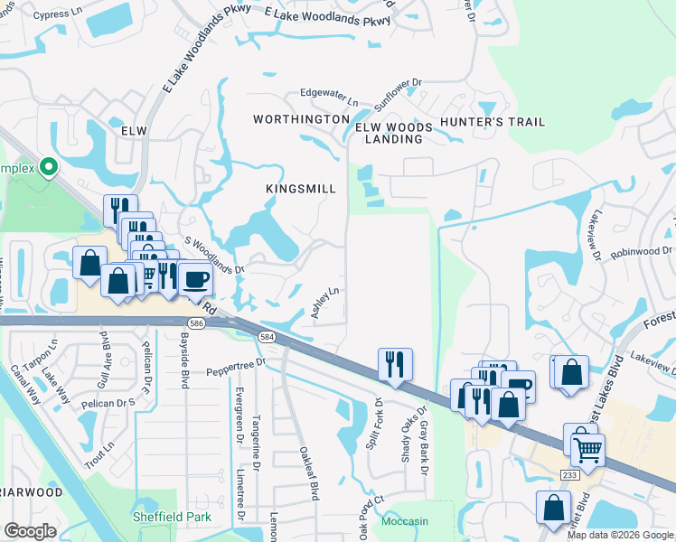 map of restaurants, bars, coffee shops, grocery stores, and more near 20 Iris Place in Oldsmar