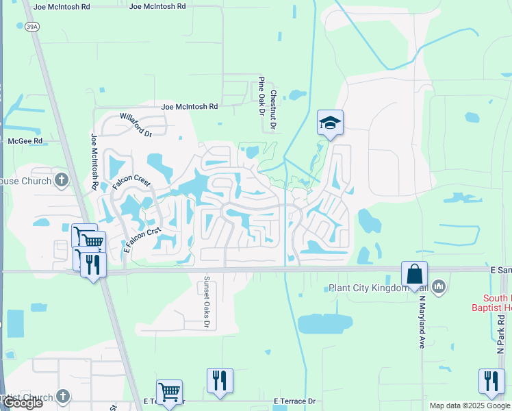 map of restaurants, bars, coffee shops, grocery stores, and more near 598 Fairway Court in Plant City