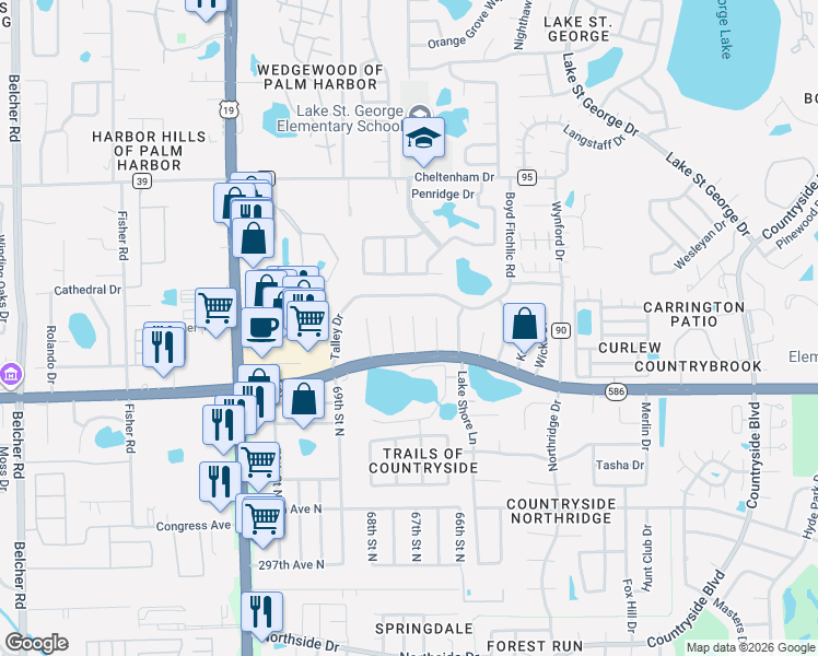 map of restaurants, bars, coffee shops, grocery stores, and more near 232 Morgan Court in Palm Harbor