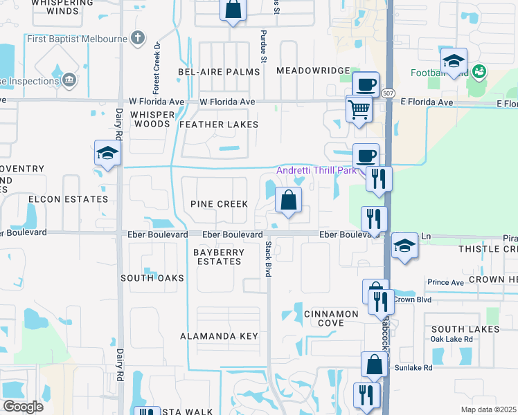 map of restaurants, bars, coffee shops, grocery stores, and more near 3722 Town Square Boulevard in Melbourne