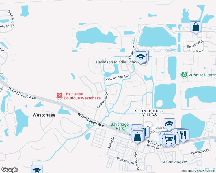 map of restaurants, bars, coffee shops, grocery stores, and more near 10304 Abbotsford Drive in Tampa