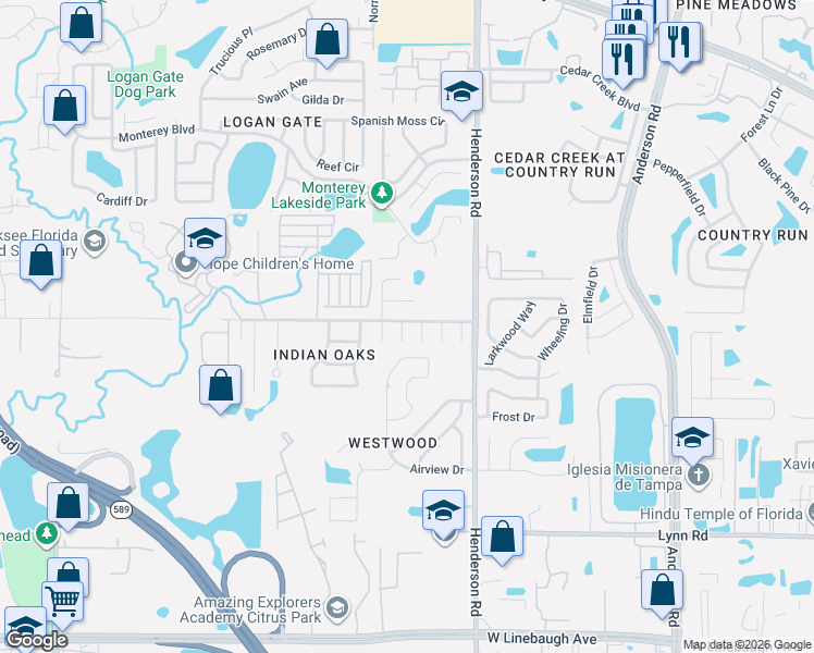 map of restaurants, bars, coffee shops, grocery stores, and more near 6505 Mushinski Road in Tampa