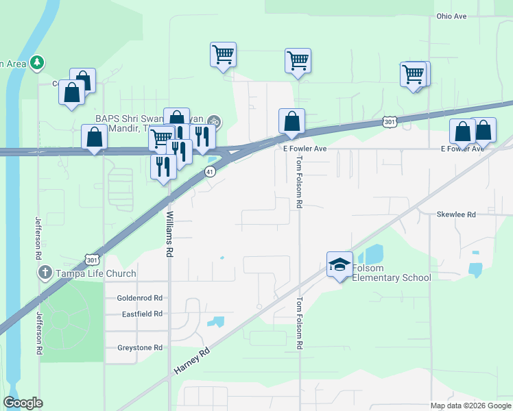 map of restaurants, bars, coffee shops, grocery stores, and more near 11226 Sycamore Glen Loop in Thonotosassa