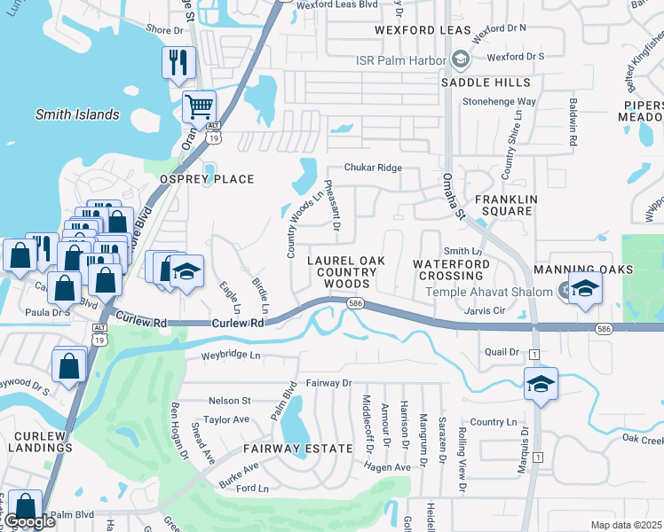 map of restaurants, bars, coffee shops, grocery stores, and more near 1471 Mahogany Lane in Palm Harbor