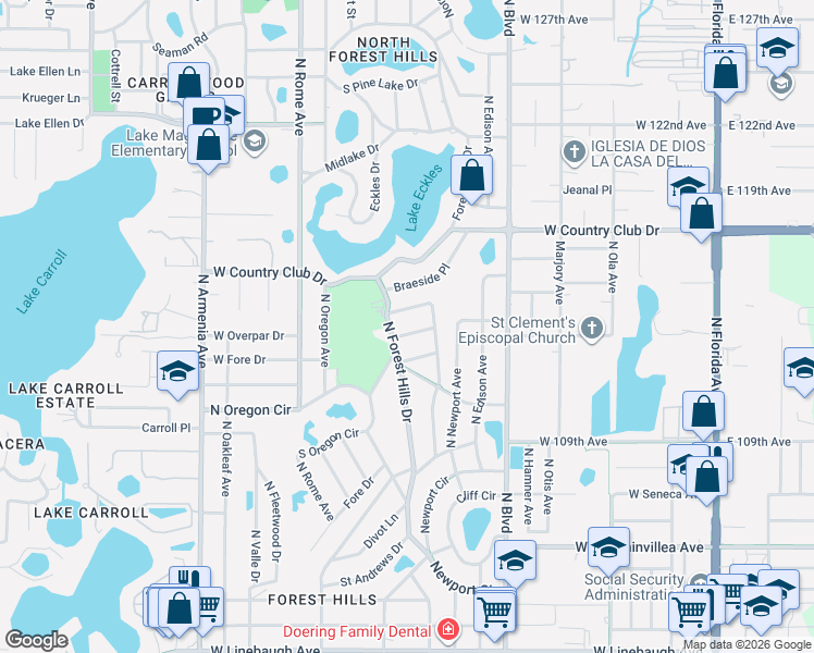 map of restaurants, bars, coffee shops, grocery stores, and more near 1213 Cuttingin Place in Tampa