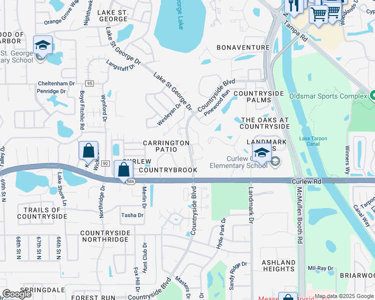 map of restaurants, bars, coffee shops, grocery stores, and more near 2870 Whitehall Drive in Palm Harbor