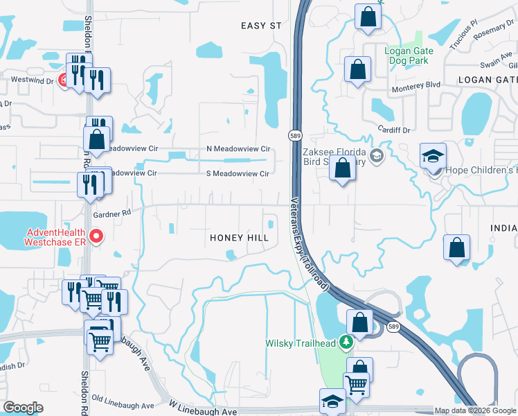 map of restaurants, bars, coffee shops, grocery stores, and more near 8022 Gardner Road in Tampa