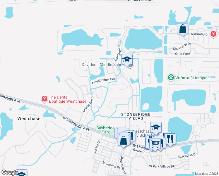 map of restaurants, bars, coffee shops, grocery stores, and more near 9953 Stockbridge Drive in Tampa