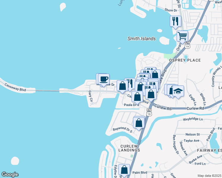 map of restaurants, bars, coffee shops, grocery stores, and more near 340 Causeway Boulevard in Dunedin