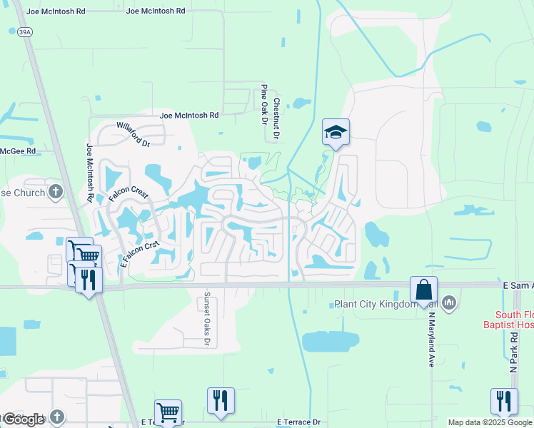 map of restaurants, bars, coffee shops, grocery stores, and more near 598 Fairway Court in Plant City