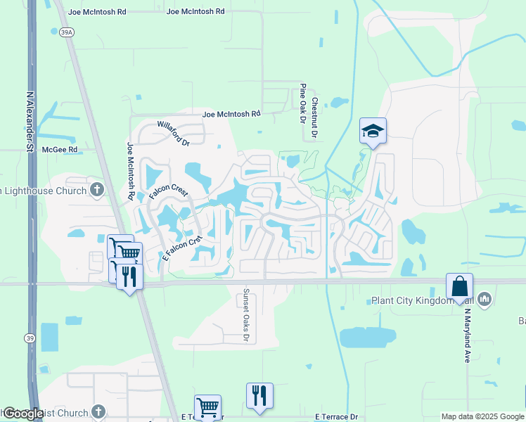 map of restaurants, bars, coffee shops, grocery stores, and more near 568 Peninsula Key in Plant City