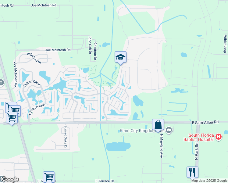 map of restaurants, bars, coffee shops, grocery stores, and more near 110 Country Club Drive in Plant City