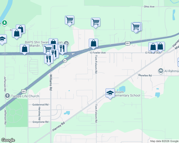map of restaurants, bars, coffee shops, grocery stores, and more near 11249 Sycamore Glen Loop in Thonotosassa