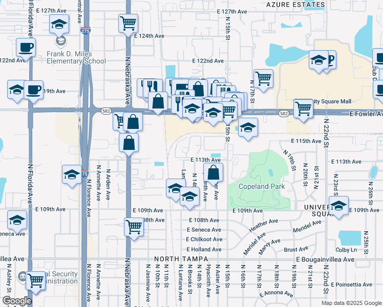 map of restaurants, bars, coffee shops, grocery stores, and more near 1264 East 113th Avenue in Tampa