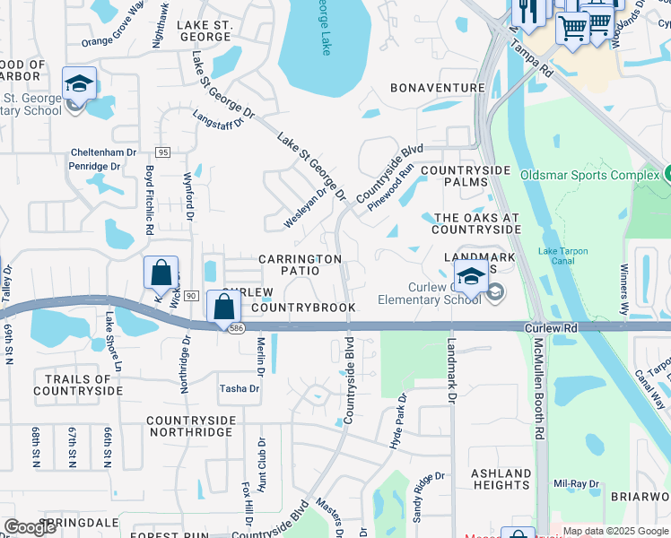 map of restaurants, bars, coffee shops, grocery stores, and more near 2870 Whitehall Drive in Palm Harbor