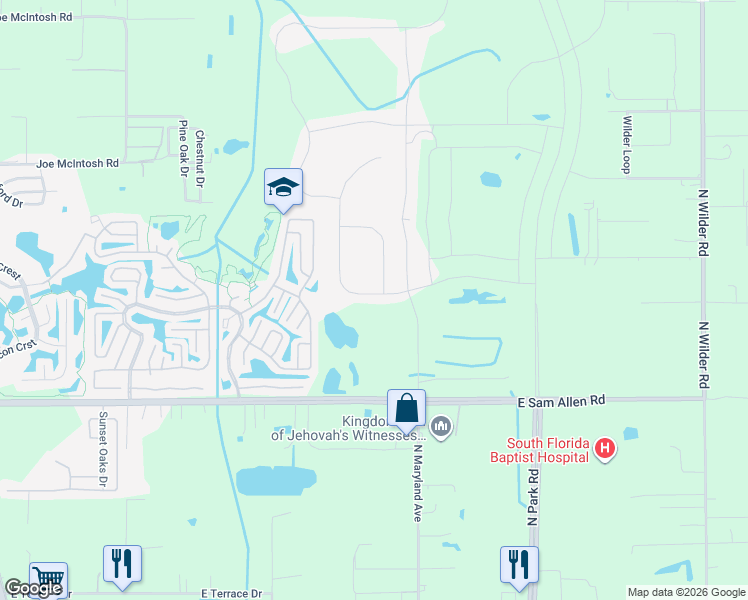 map of restaurants, bars, coffee shops, grocery stores, and more near 154 Country Lane in Plant City
