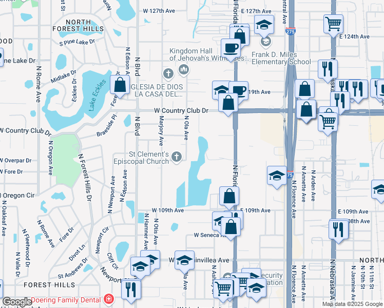 map of restaurants, bars, coffee shops, grocery stores, and more near 11309 North Ola Avenue in Tampa