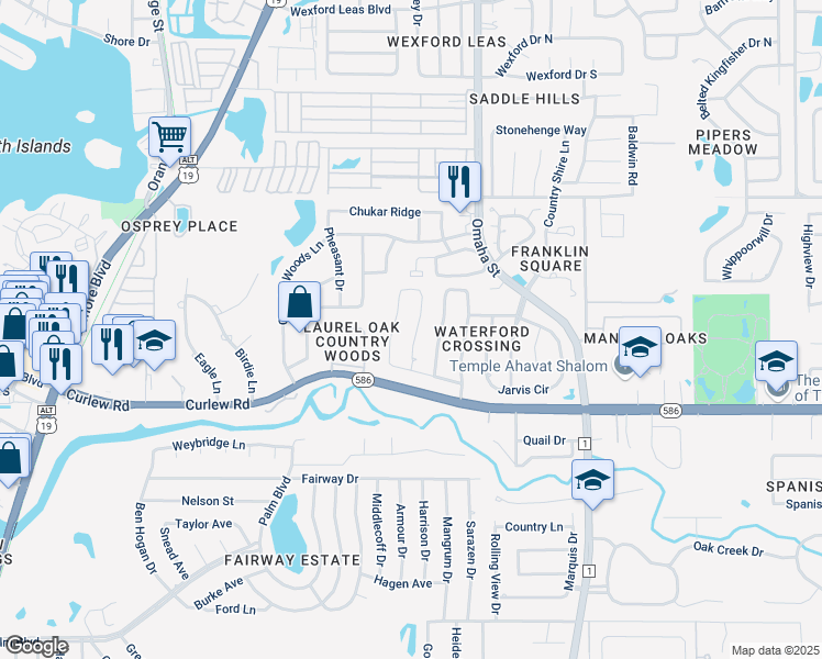 map of restaurants, bars, coffee shops, grocery stores, and more near 2748 Resnik Circle West in Palm Harbor