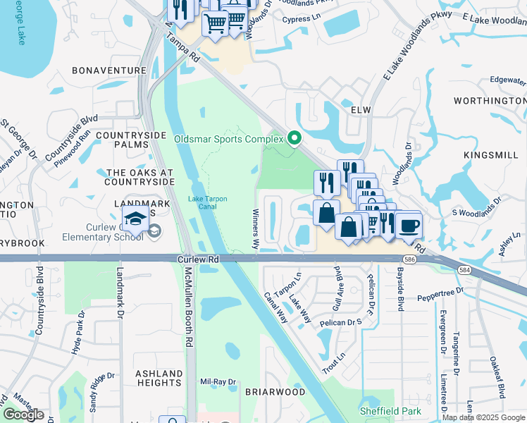 map of restaurants, bars, coffee shops, grocery stores, and more near 246 Countryside Key Boulevard in Oldsmar