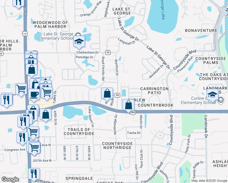 map of restaurants, bars, coffee shops, grocery stores, and more near 964 Wicks Dr in Palm Harbor