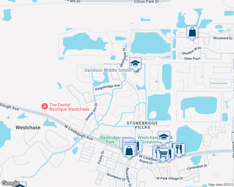 map of restaurants, bars, coffee shops, grocery stores, and more near 9953 Stockbridge Drive in Tampa