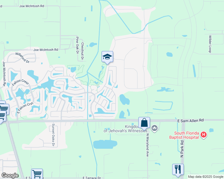 map of restaurants, bars, coffee shops, grocery stores, and more near Country Lane in Plant City