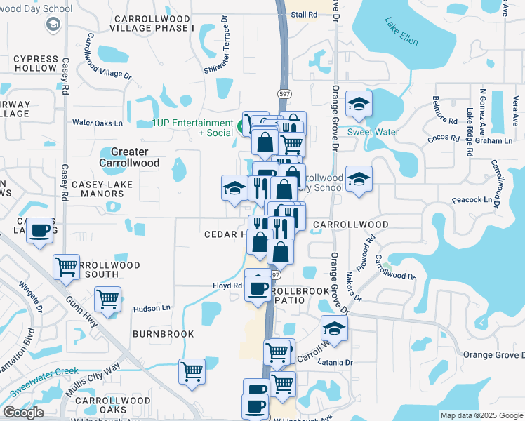 map of restaurants, bars, coffee shops, grocery stores, and more near 11310 Dale Mabry Highway in Tampa