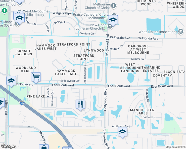 map of restaurants, bars, coffee shops, grocery stores, and more near 1132 Bainbury Lane in Melbourne